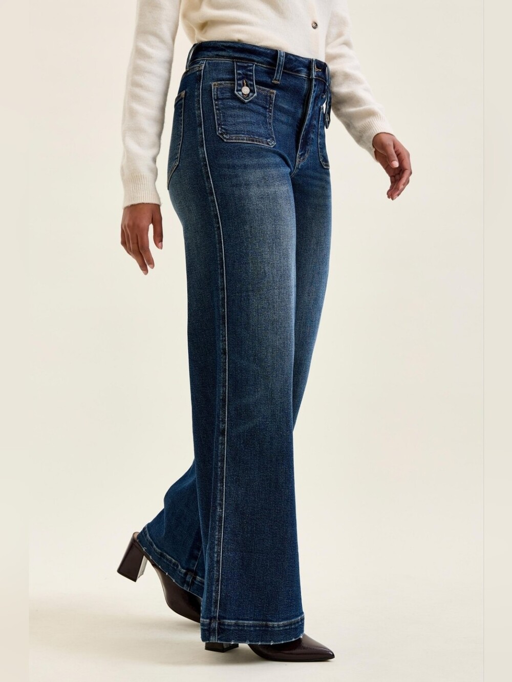 Judy Blue HR LUX Dark Fade Wash Retro Wide Leg Jeans Patch Pockets Various NEW - Picture 6 of 9